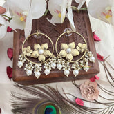 Vriksham Traditional Gold Floral Center With Pearl Beads Hoop Earrings-G20133